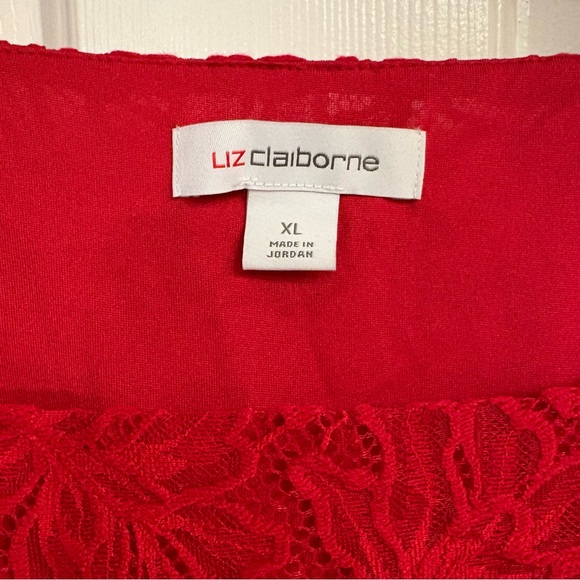 Liz Claiborne Red Floral Lace Square Neck Blouse XL Romantic Valentine's Day - Picture 2 of 4